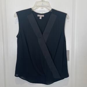 Chelsea28 Nordstrom Satin Trim Wrap Top Sleeveless Vneck Black NWT S